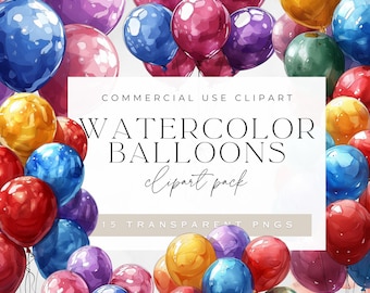 Watercolor Balloon Clipart Pack, Colorful Balloon Illustration Bundle, Birthday Party, Baby Shower Celebration