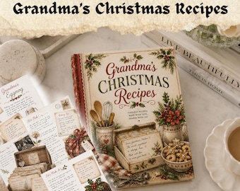 Grandma's Christmas Recipes Miniature Book Printable, Vintage Christmas Cookbook, Dollhouse Mini Book, Holiday Decor PDF