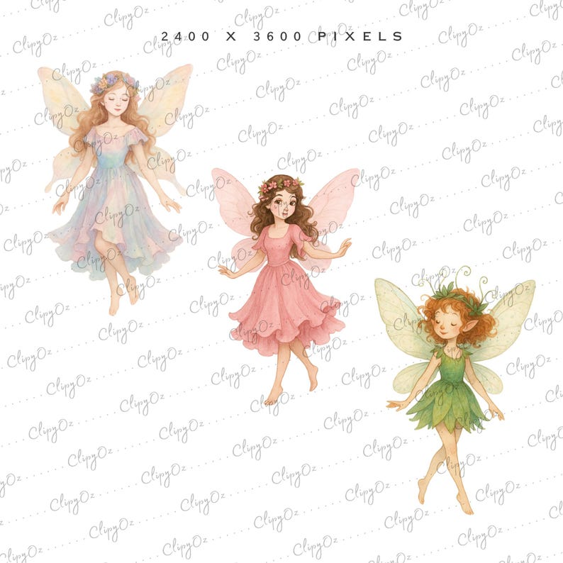 Watercolor Fairy Clipart Bundle: Whimsical Fantasy PNG, Magical ...