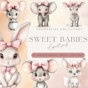 Weiche Pastell Tier Clipart, sanft getönten Tiere, wunderliche Geschöpfe, süße Tiere mit der Schleife, Baby-Dusche-Tier Clipart, Kinderzimmer Clipart