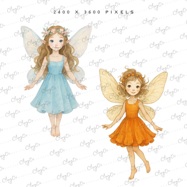 Watercolor Fairy Clipart Bundle: Whimsical Fantasy PNG, Magical ...