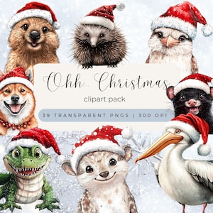 Animales navideños australianos PNG, clipart de canguro festivo, linda descarga digital de koala, arte de animales festivos, Navidad en julio, animales australianos