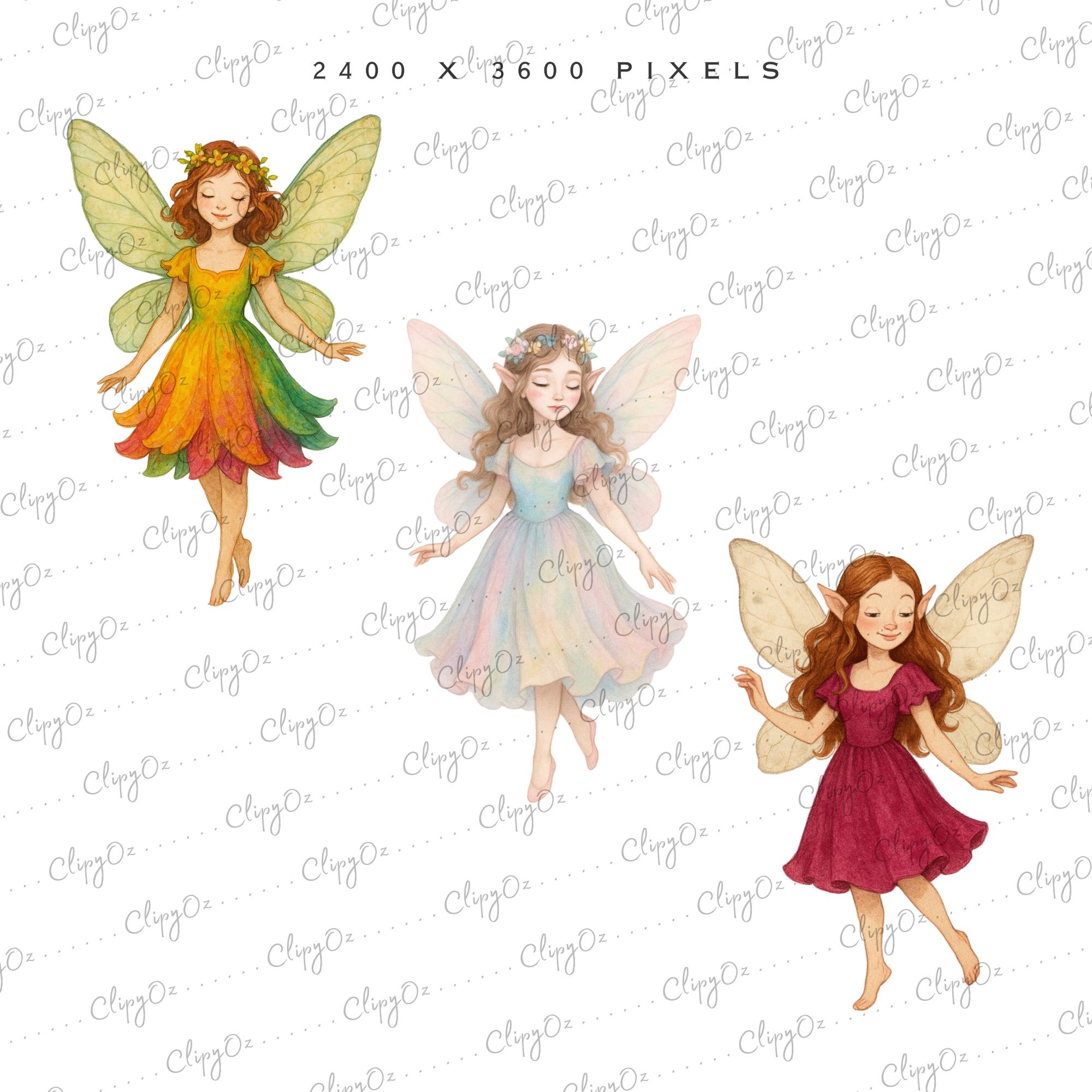 Watercolor Fairy Clipart Bundle: Whimsical Fantasy PNG, Magical ...