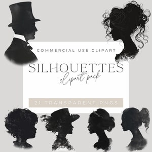 21 Aquarell-Silhouetten, hochwertige PNG, digitaler Download, Papierkunst, druckbare Clipart, Gentleman, Lady Silhouetten