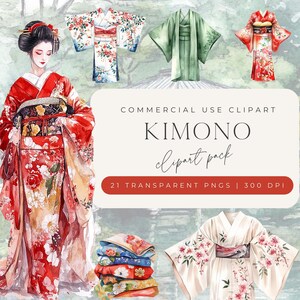 Aquarell japanischer Kimono, 21 PNG, Reise Urlaub Urlaub Digitaldruck, Jade Kimono, Geisha, kommerzielle Nutzung