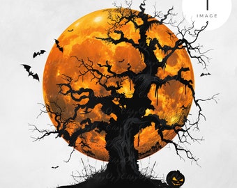 Haunted Halloween Tree PNG: Commercial Use Clipart (Digital Download)
