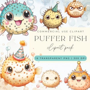 Kugelfisch PNG, Kugelfisch, Kawaii niedlich Kugelfisch, digitaler Download, kommerzielle Nutzung, Party Hut Kugelfisch Geburtstag Clipart