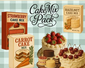 Vintage Miniature Cake Mix Box Printable Set, 12 Cakes, Dollhouse Food Packaging and Labels, Printable PDF, Instant Download