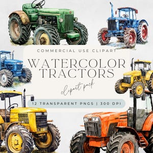 Aquarell Traktor, 12 PNG, Traktor, Traktor Sublimation, Traktor Kindergarten, digitaler Download, Aquarell Clipart