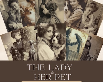 Vintage Lady and Pet Clipart: Antique Ephemera (Instant Download)