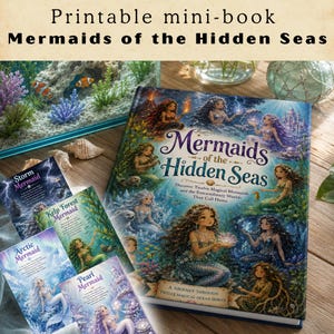 Minilibro Sirenas de los Mares Ocultos, Libro de Sirenas para Imprimir, Libro de Cuentos en Acuarela, Libro Infantil de Fantasía Oceánica