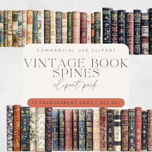 Imágenes prediseñadas de lomos de libros antiguos de estilo Regency / Invitación a un diario basura / Imágenes prediseñadas de biblioteca / Libros antiguos, lomos de libros de casas de muñecas