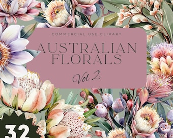 Australian Native Flower: Watercolor Floral Clipart (Digital Download), Desert Floral Ozzie Bush Botanical Elements