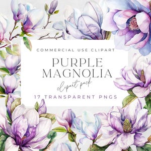 Lila Magnolie Aquarell Blumen, transparentes PNG, lila Blumen Clipart, Unkraut säen Blumen grün, Blumen Clipart, 17 PNGs