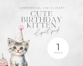 Cute Baby Kitten Clipart, Immagine singola, Licenza commerciale, Png trasparente, Diari spazzatura, Mestiere con la carta digitale, Animale carino, Compleanno