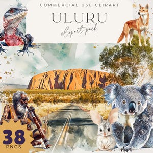 Aquarelle de 38 monuments d'Uluru, PNG de haute qualité, téléchargement numérique, créations en papier, clipart imprimable, Ayers Rock, monument australien
