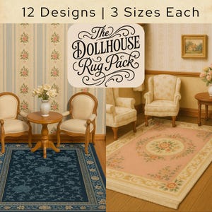 Vintage Miniature Round Rug,  Printable Carpet, Dollhouse Home Decor,  Dollhouse Interior, Round Carpet, Dollhouse Floor