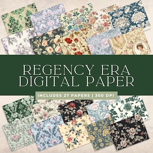 Regency Era Digital Paper | 27 Seamless Sheets | Junk Journal Printables | Commercial Use | Instant Download