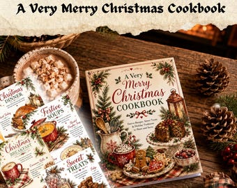 A Very Merry Christmas Cookbook Miniature Book Printable, Dollhouse Christmas Recipe Book, Holiday Mini Book PDF