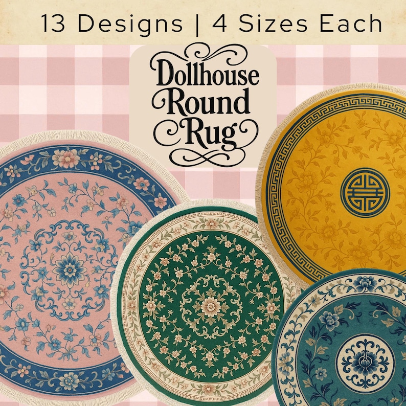 Vintage Miniature Round Rug, Printable Carpet, Dollhouse Home Decor ...