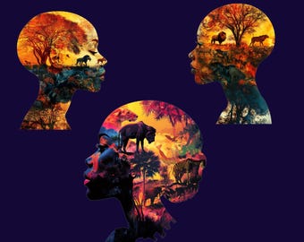 Afrikanischer Traum Clipart, Afrikanische Dame, Silhouette, Sonnenuntergang, Wildtier, Transparentes PNG