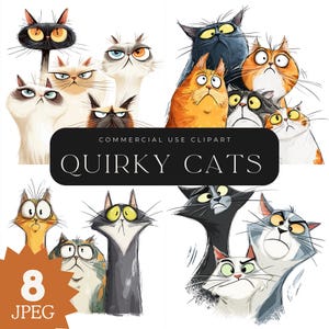 Silly Funny Cats Photo Clip Art, Junk Journal, Quirky Cat, Scrapbook, Card Making, Whimsical Kitten,8 JPEG, Commercial Use, Instant Download