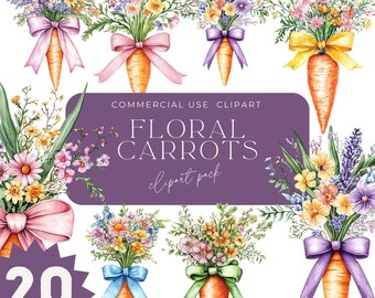 Clipart de Cenoura Floral: Decoração de Páscoa para Berçário (20 PNG)