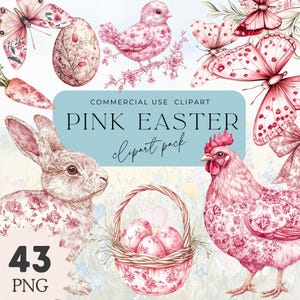 Rosa Ostern, Rosa Toile Clipart, Rosa Ostern Grafiken, Kommerzielle Nutzung Clipart, Aquarell Frühling Clipart, Bauernhaus Ostern