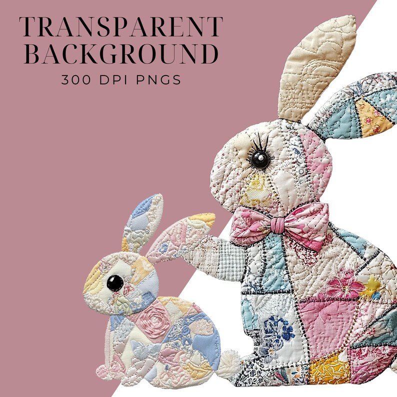Patchwork Bunny Clipart: Watercolor Easter Graphics (PNG Digital ...