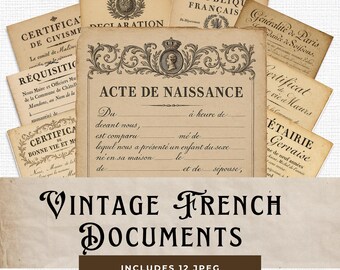 Vintage French Document Prints: Ephemera for Junk Journals (Digital Download