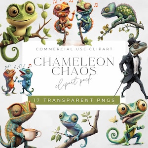 Watercolor Cute Chameleon Clipart PNG, Jungle PNG, Dancing Chameleon, digital download, commercial use PNG, Funky Animals clipart,