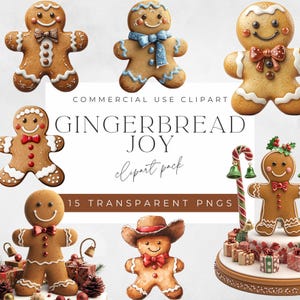 Gingerbread Man Christmas Clipart: Festive Cookie Graphics (15 PNG)