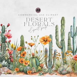 Aquarelle fleurs du désert Cactus Clipart, graphiques de cactus, illustrations numériques occidentales, succulentes