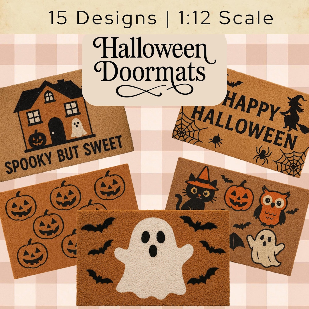 Doormat Flash Card.pdf Halloween Printable Dollhouse Doormat, Dollhouse Home Decor, Dollhouse ...