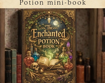 Mini libro stampabile di pozioni incantate, libro di incantesimi vintage, diario di speziale fantasy, materiale effimero di stregoneria