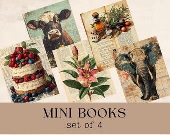 Printable Dollhouse Library, Dollhouse Mini Book, Junk Journal Digital Paper, Craft Activity, Printable Ephemera, Miniature Books