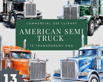 Watercolor Semi Truck Clipart Bundle: Big Rig Trucks, Commercial Use (PNG Instant Download)