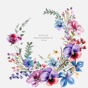 Wild Flower Wreath Clipart, Floral Wreaths, Pansies Flower Frame, Spring Wreath, Wedding Invitation Clip Art, transparent PNG, Single image