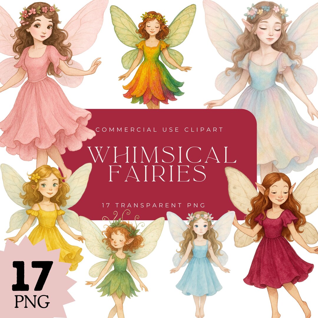 Watercolor Fairy Clipart Bundle: Whimsical Fantasy PNG, Magical ...