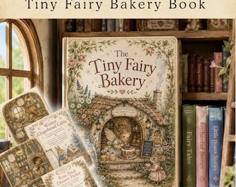 Minilivro imprimível da Pequena Padaria de Fadas para Casa de Bonecas | Livro em miniatura estilo Cottagecore em PDF, livro infantil