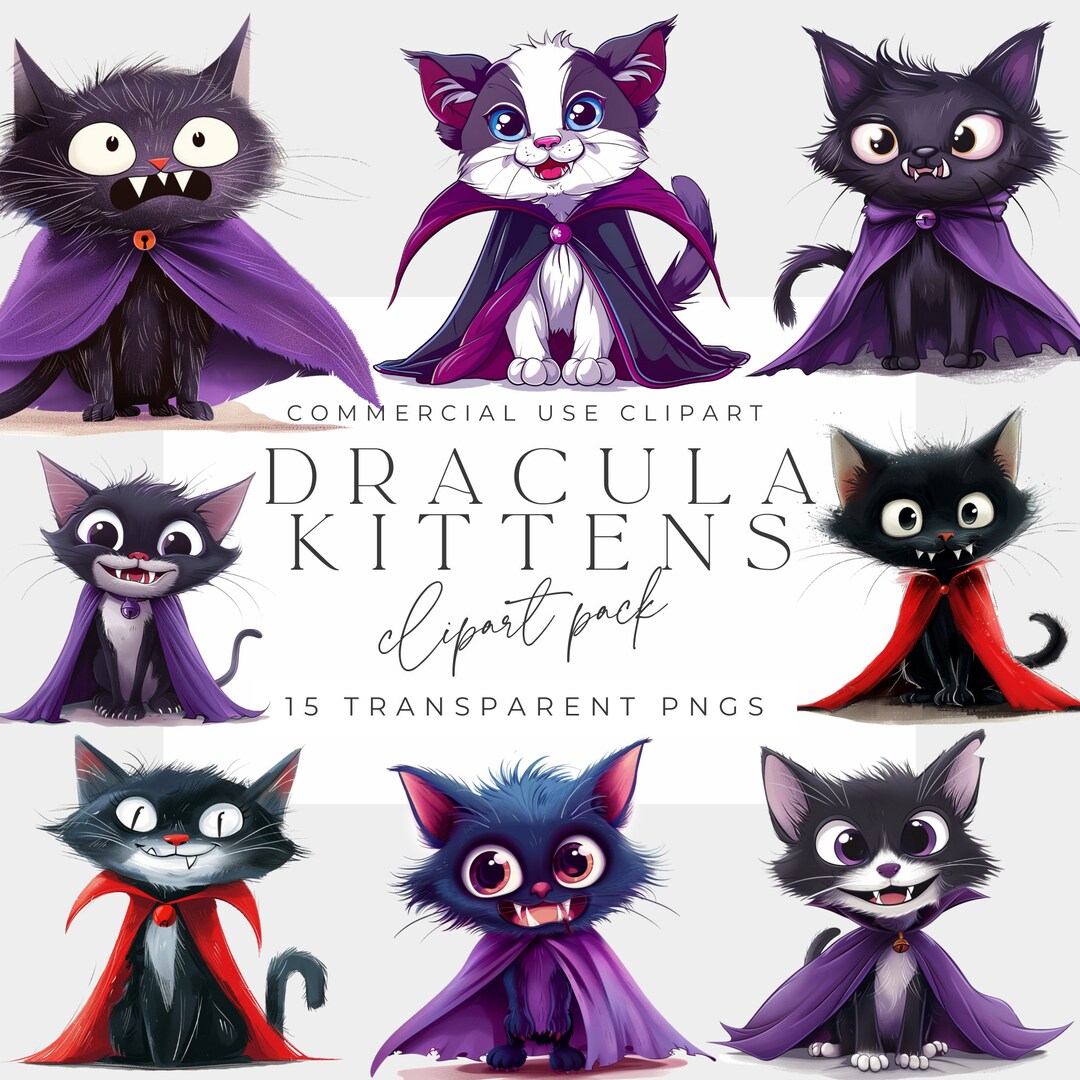 Dracula Kitten Clipart: Halloween Vampire Cats, Commercial Use (PNG ...