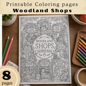 Livro de colorir Lojas na Floresta para Adultos, Páginas para colorir aconchegantes com estilo campestre, Arte lúdica para aliviar o estresse