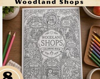 Woodland Shops Coloring Book for Adults, Cozy Cottagecore Forest Coloring Pages, Whimsical Stress Relief Art