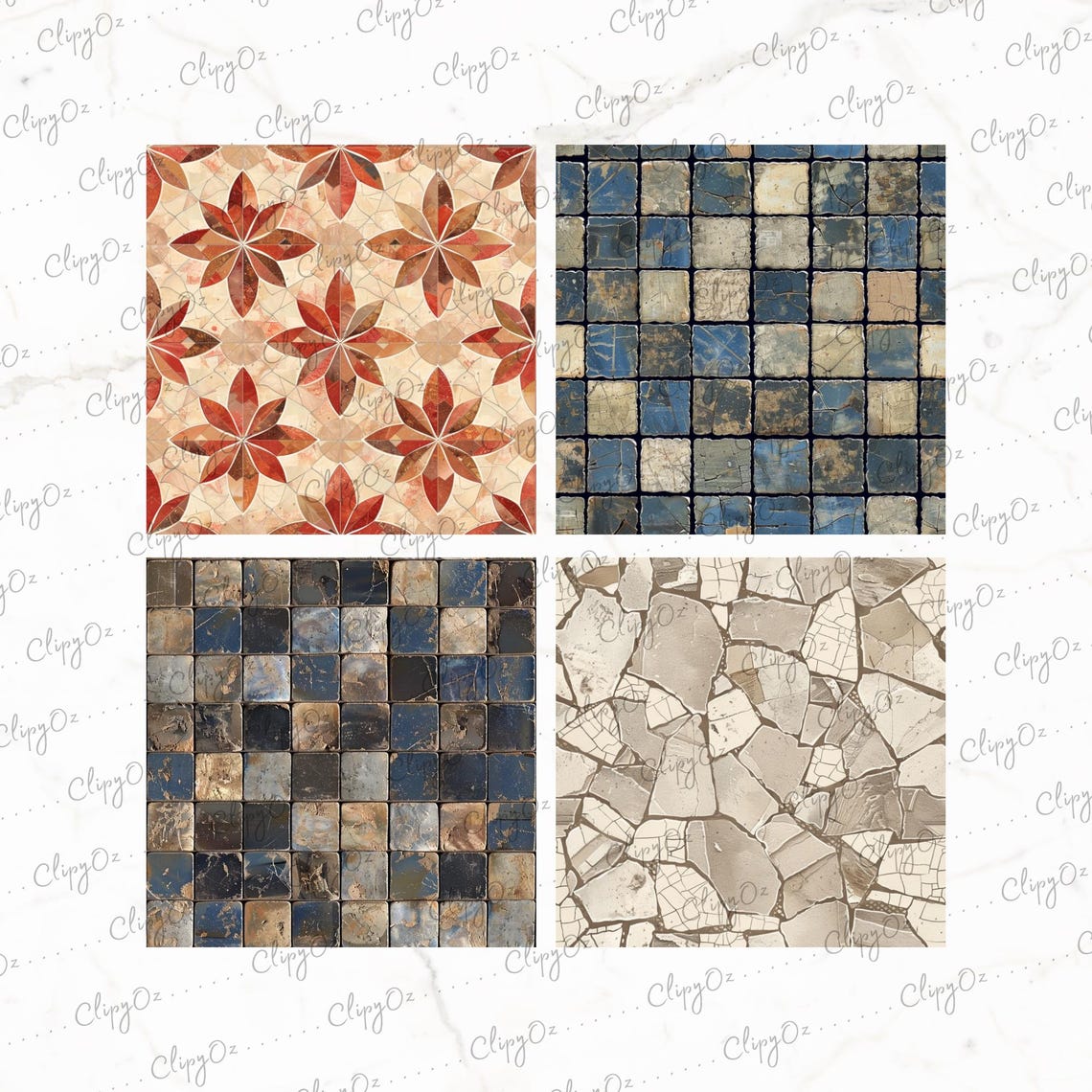 Rustic Seamless Mosaic Tiles Clipart, Vintage Stone and Ceramic ...