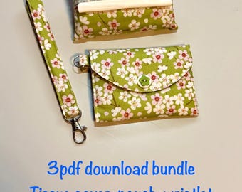 Beginner Sewing Patterns: Mini Pouch, Tissue Holder, Wristlet Keychain (Digital PDF Downloadable Patterns)