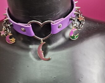 Purple choker with moon and hanging stars
