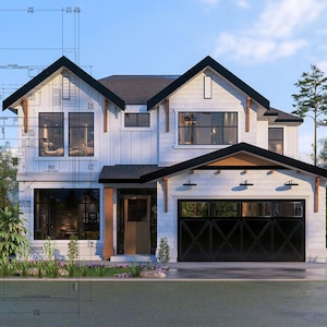 Modern Farmhouse Plan: 1601 Sqft, 2-Story with Basement (Digital Download)