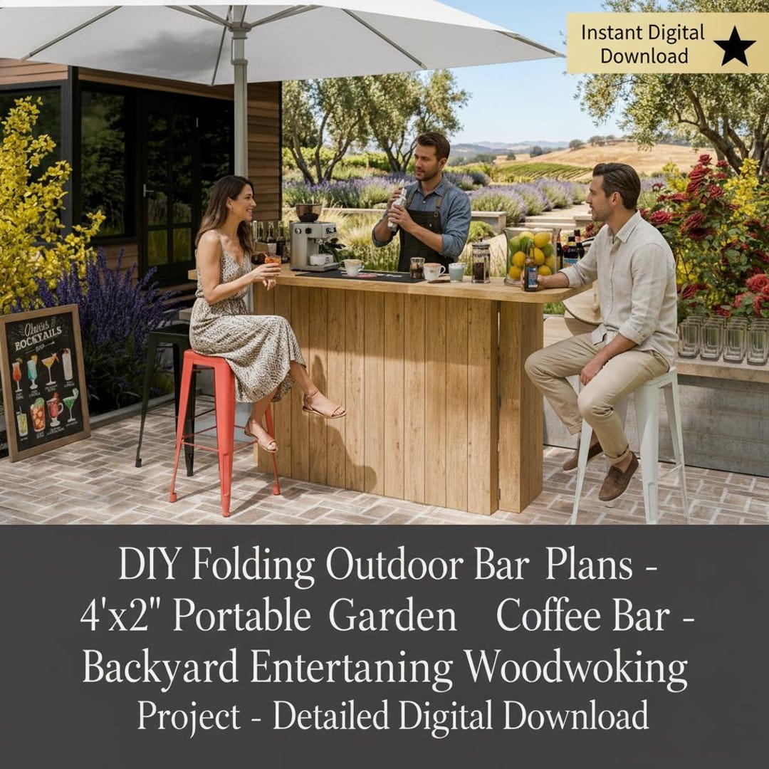 Folding Outdoor Bar DIY Plans | Space-saving Garden Woodworking Project ...