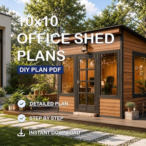 10x10 Modern Lean To Office Shed Plans | Backyard Studio DIY Woodworking (PDF Download)