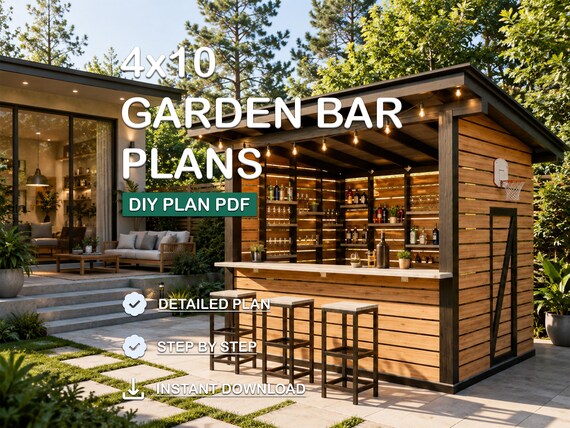 8x10 Modern Garden Bar Plans, DIY Backyard Projects, Woodworking Guide (PDF Download)